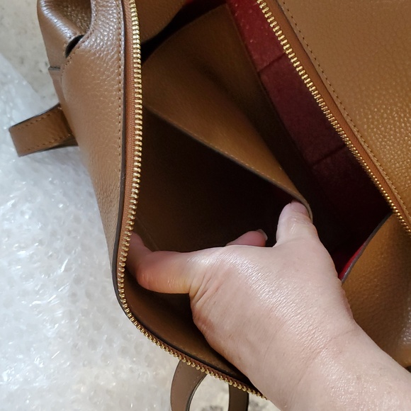 Tory burch Satchel rich Brown Leather Handbag with Red Accent - Picture 7 of 12